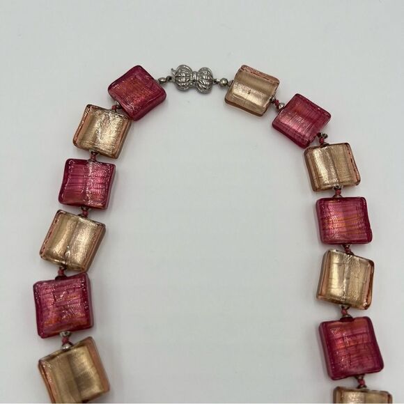 Venetian Bead Necklace. Rubino Platino and Champagne Pink Murano Beads. - Picture 8 of 11